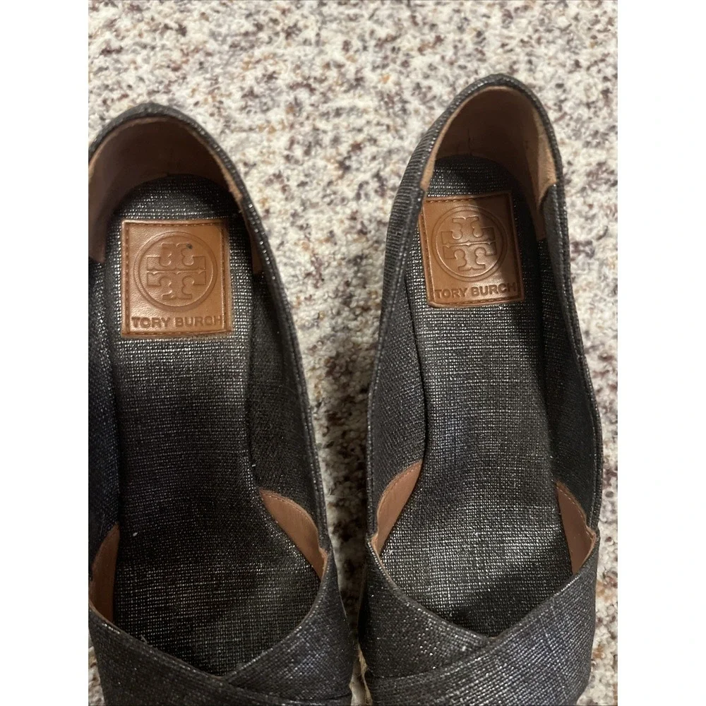 Tory Burch Filipe Espadrille Wedge Sandals Metallic‎ Gray Size 9B 3